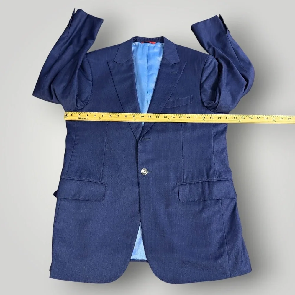 Isaia Napoli Men Blue Pinstripe 160's Aquaspider Wool‎ Suit 52 IT 42 US 8R